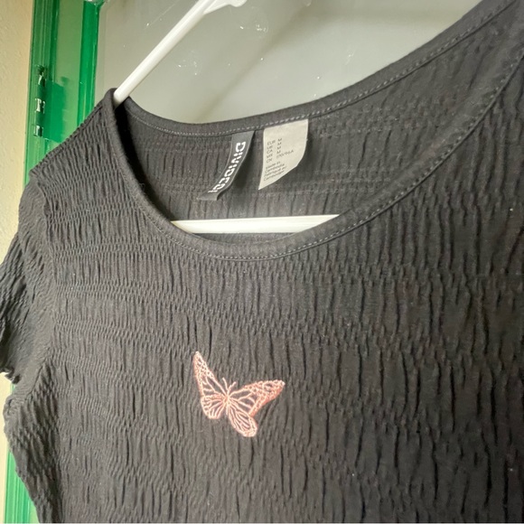 SOLD Black Mini Dress with Pink Butterfly Embroidery by H&M - Picture 6 of 6